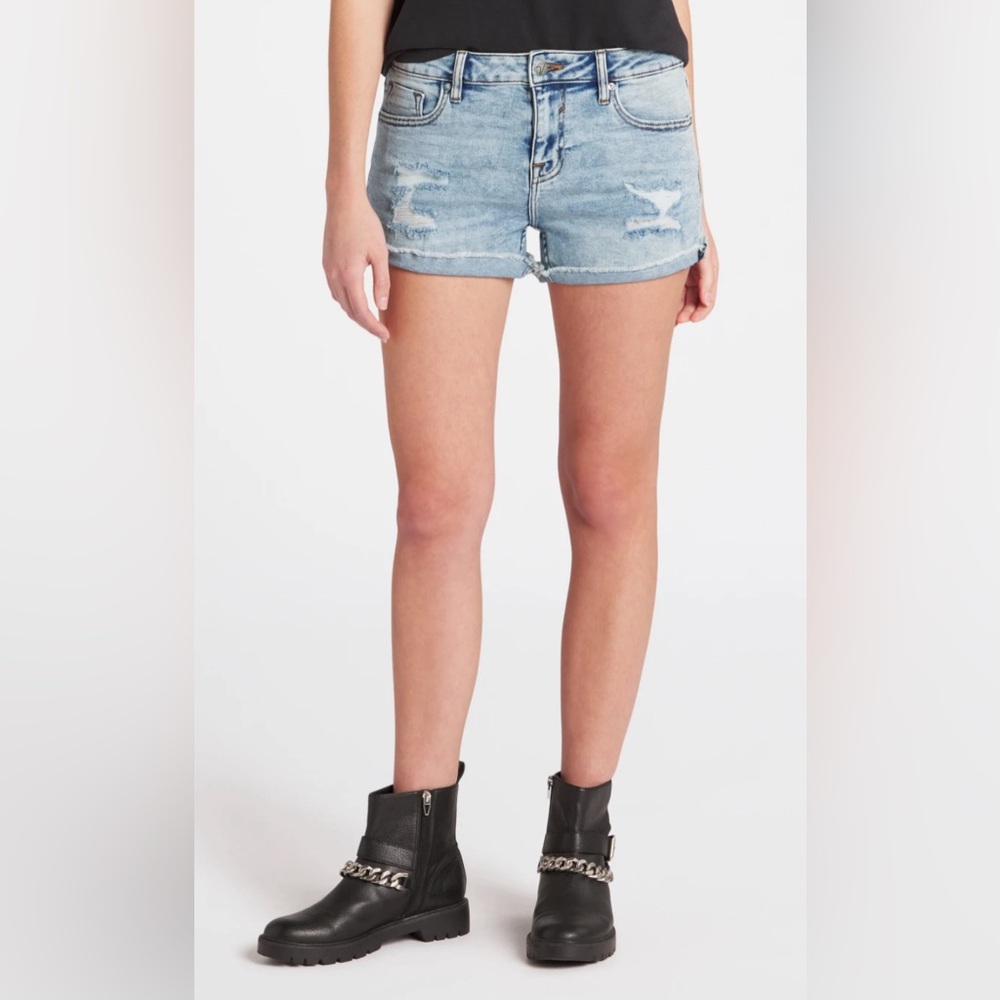 VIGOSS Marley Mid Rise Distressed Tacked Cuff Shorts Raw Hem Stretchy Size 20W